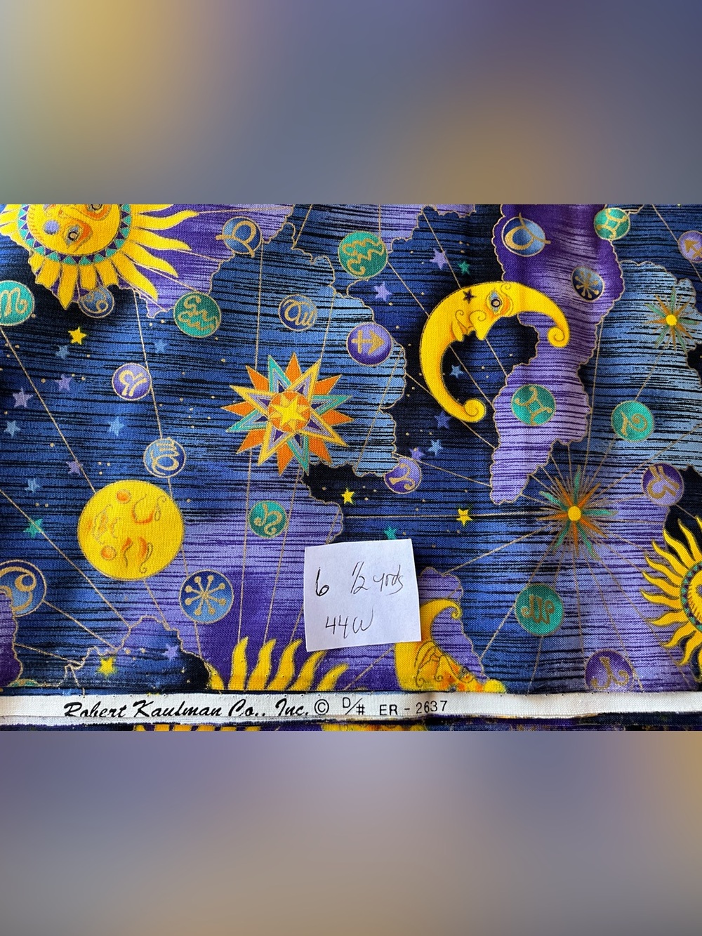 Quilting Sewing Crafts Fabric Robert Kaufman Celestial-Theme Gold Zodiac Blue